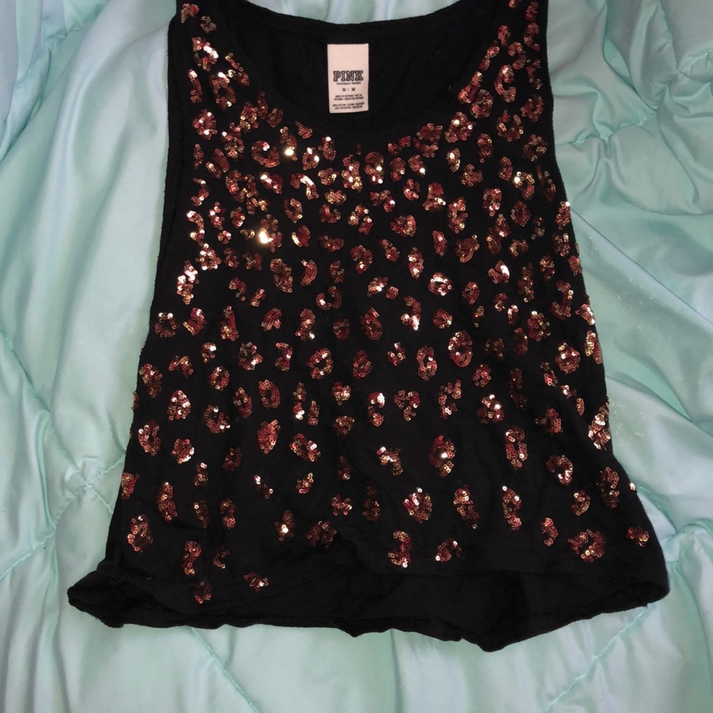 Cut out leopard sequin tank top